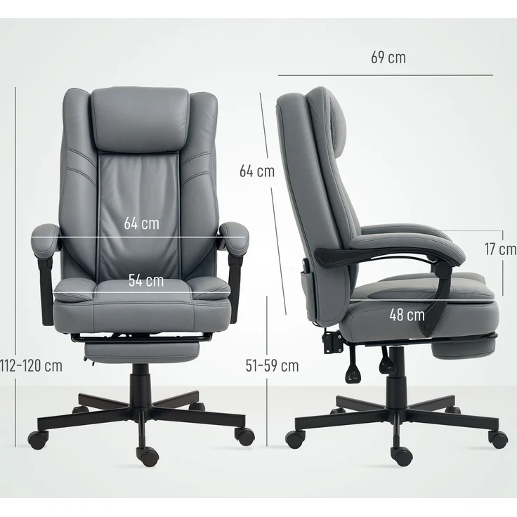 MELAYR, Bürostuhl mit Massagefunktion, 69 x 64 x 120 cm, Grau – Bild 5
