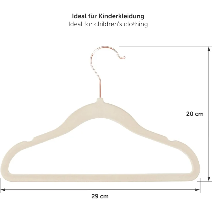 Laleni Kinderkleiderbügel - 50 sensibles protested Kleiderbügel mit Samt Rutschfest - 360° drehbare - Rosegold & Elfenbein – Bild 5