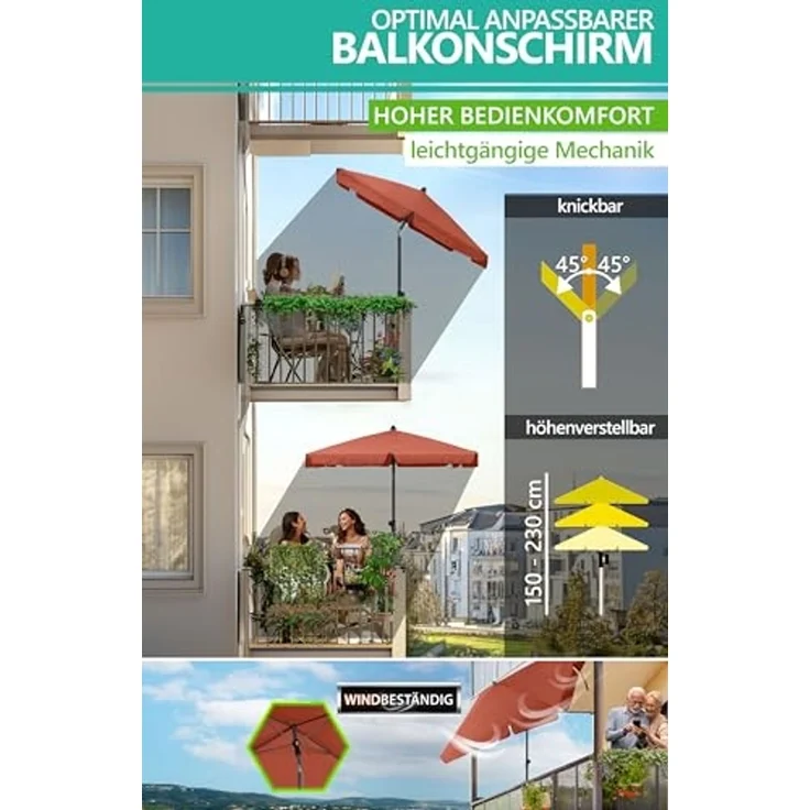 4smile Sonnenschirm Balkon SunnyShade, 200 x 125 cm, Orange - UPF 50+ Sonnenschirm rechteckig als Sonnenschutz Balkon - SunnyGuy Balkon-Schirm mit Sonnenschirmhalter + Sonnenschirmhülle – Bild 6