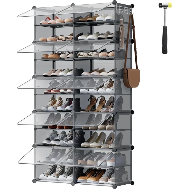 SONGMICS Schuhregal mit 10 Fächern, Schuhschrank, 30 x 40 x 30 cm pro Fach, schmal, mit Türen, Stahlrahmen, Kunststoff, für Flur, Schlafzimmer, Eingangsbereich, schiefergrau LPC035G01 – Bild 1