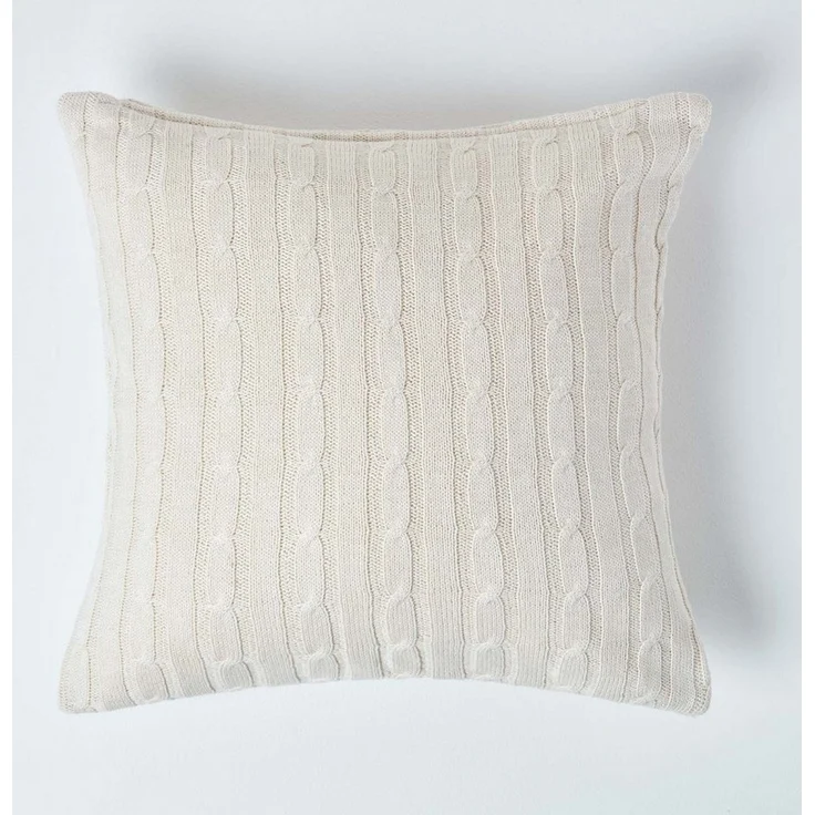 Homescapes Kissenhülle Zopfmuster-Kissenbezug in Creme, 100% Baumwolle, 45 x 45 cm – Bild 5