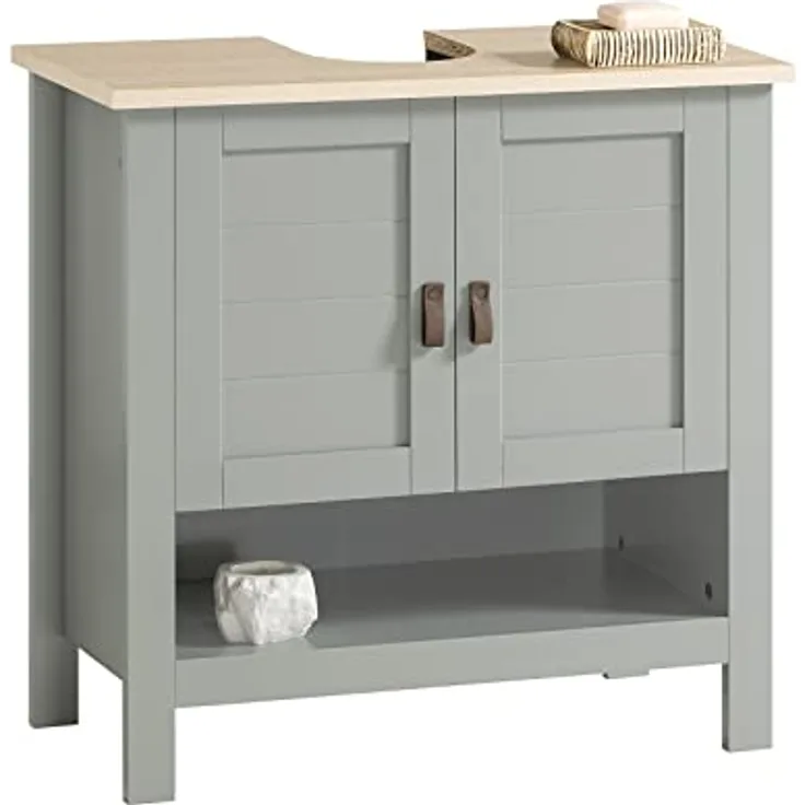 SoBuy Waschbeckenunterschrank BZR69-HG, 2-türig aus MDF, hellgrau, 60 cm, verstellbarer Zwischenboden, inklusive Siphonaussparung