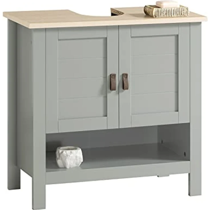 SoBuy Waschbeckenunterschrank BZR69-HG, 2-türig aus MDF, hellgrau, 60 cm, verstellbarer Zwischenboden, inklusive Siphonaussparung – Bild 1