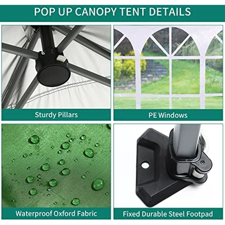 YITAHOME 3X3M Outdoor Pop Up-Pavillon mit Seite Faltpavillon, Wasserdichter Faltbarer Gartenpavillon Für Alle Jahreszeiten Camping Pavillon Anti-uv Mit Kostenlosen Höhenverstellbaren Für Party Märkte – Bild 4
