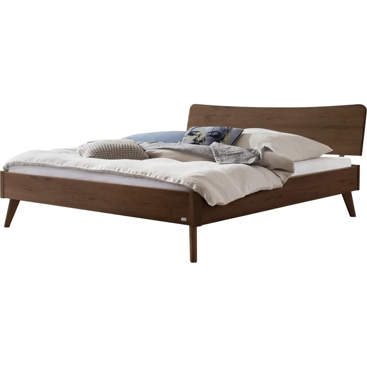 Hasena Bett Caluso Nussbaum mit geschwungenem Kopfteil 200x210 cm, Fußhöhe 20 cm – Lounge – Bild 1