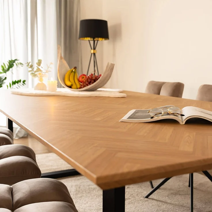 HOME DELUXE Essgruppe Eckig AVENCIA inkl. U-Fuß - 240 x 120 cm Fishbone Oak 8 Stühle – Bild 3