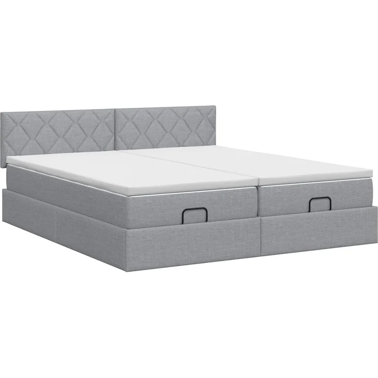 vidaXL Ottoman Bett mit Matratze mit Kopfteil 2 Stk. Hellgrau Stoff 3456705 – Bild 8