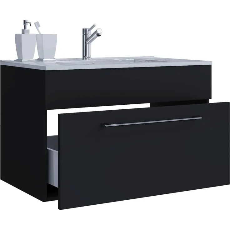 VCM Badmöbel Waschtisch Badinos 914842 Schwarz H. 50 x B. 80 x T. 46 cm