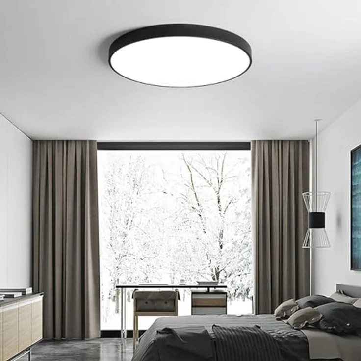 style home LED Deckenleuchte Metall Deckenlampe 12W/24W/36W/48W/96W, Runde/Quadratisch, LED fest integriert, Warmweiß 3000K ohne Fernbedienung, 24W, Ø30*4cm, Runde Lampe für Wohnzimmer Schlafzimmer Küche, Schwarz – Bild 3