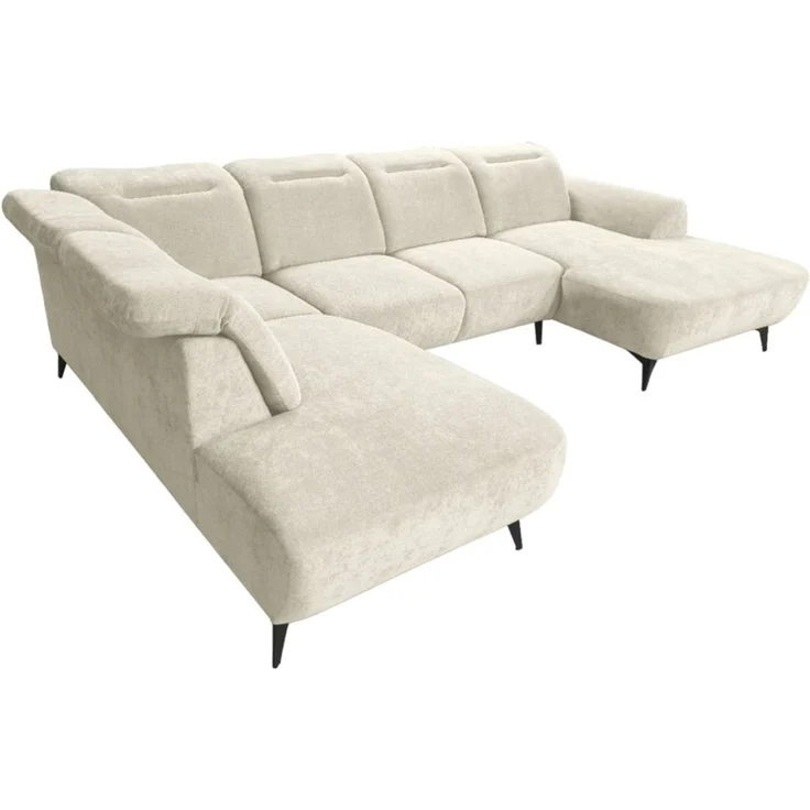 Wohnlandschaft Sofa U-Form ALETTE in Stoff Doha Creme Lange Schenkel Links – Bild 5