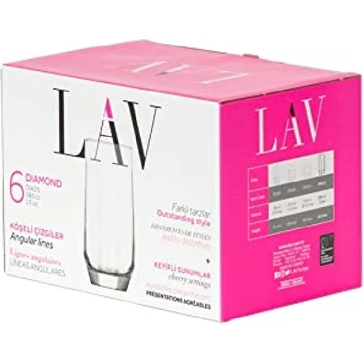 LAV Diamond Highball-Gläser, 6-teilig, 385 ml – Stil trifft Funktionalität – Bild 6