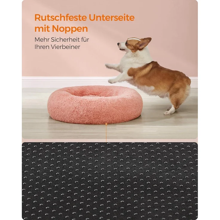 Feandrea Hundebett flauschig, Katzenbett, Donut Kissen, waschbar, Polsterung in der Mitte herausnehmbar, Langer Plüsch, 80 cm Durchmesser, rosa PGW040R01 – Bild 8
