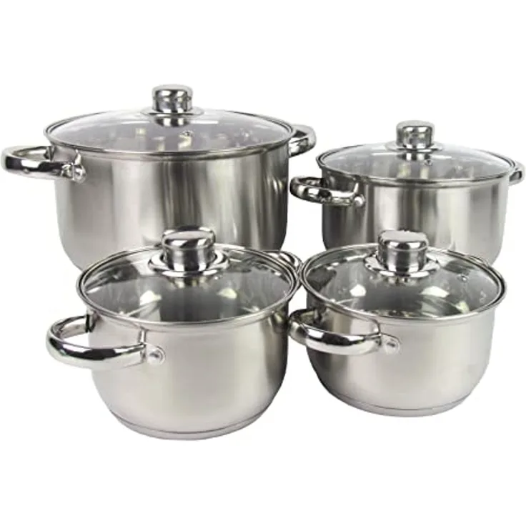 Michelino Topf-Set 8-teiliges Topfset "Berlin" mit Füllstandsanzeige für alle Herdarten, Edelstahl (8-tlg), Induktionsgeeignet