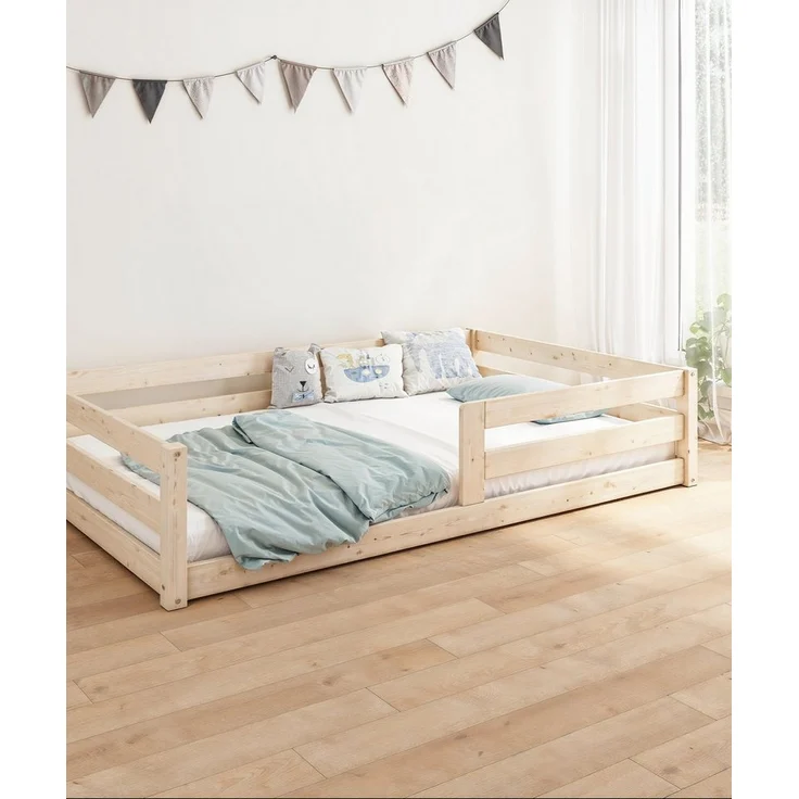 Ehrenkind Kinderbett Bodenbett 90x200 und 120x200 mit Rausfallschutz in Natur und Weiß,. – Bild 2