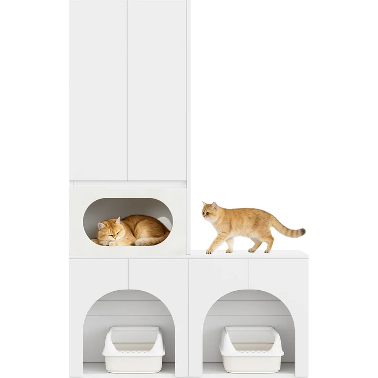 Katzentoilettenschrank, Haustierschrank, Haustier-Aufbewahrungsschrank, für 2 Katzentoiletten, mit Kratzsäule und Ruhebereich, Haustierschrank für Katzen und Hunde, weiß, 140 x 45 x 195 cm--Weiß--140x45x195cm--YOUDENOVA – Bild 10