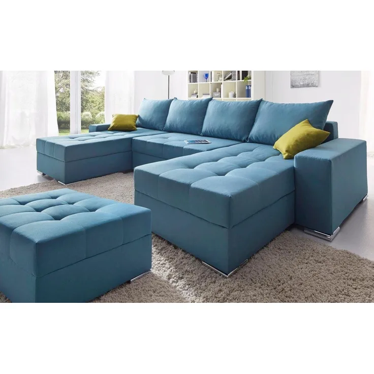 COLLECTION AB Wohnlandschaft XL-Josy U-Form, Breite 313 cm, Flachgewebe, Struktur, Kunstleder, inkl. Bettfunktion, Bettkasten, mit 4 gleich großen Rückenkissen