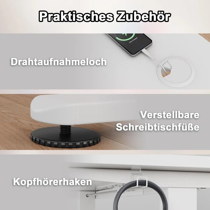 JUMMICO Höhenverstellbarer Schreibtisch mit Monitorständer, Elektrisch Schreibtisch Steh-Sitz, Standing Desk,160x70 cm, Weiß – Bild 6