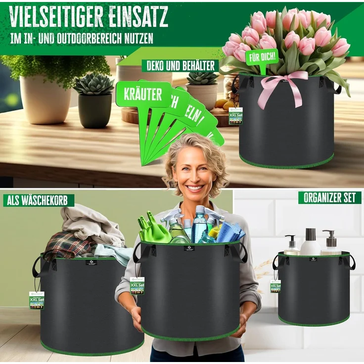 KESSER Pflanzkübel, 2er-Set, Pflanzsäcke aus Vlies Kartoffel Pflanzsack Pflanztasche, 190L, 90x30 cm – Bild 8