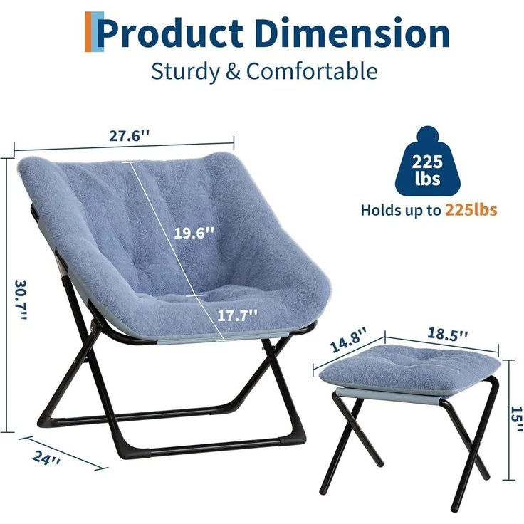 Relaxsessel Ohrensessel Eisenrahmen Kaninchenfell Blau – Bild 3