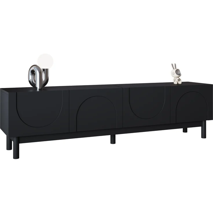 TV-Schrank Lowboard mit gewölbten Türen, schwarz, 169x35x45,5 cm – Bild 6