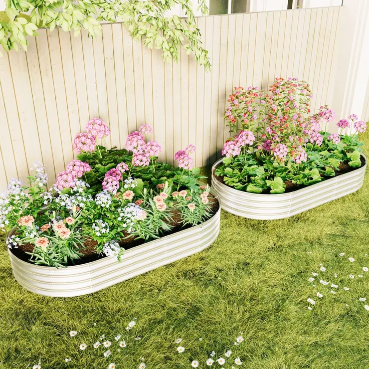 Wohnora-Hochbeet aus Metal Verzinkte Pflanzer erhöhte Gartenbett-Kit, Gartenbetten für im Freien für Gemüse, Blumen und Kräuter, Heavy Duty, rostbeständig, einfache Montage, 2pcs 8x4x1ft,H 305cm x T 2438cm x B 122cm,Silber