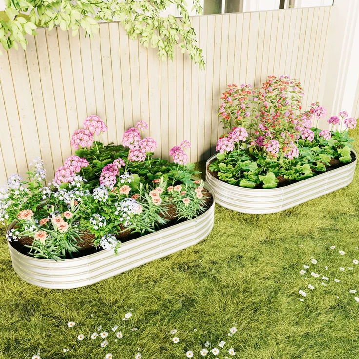 Wohnora-Hochbeet aus Metal Verzinkte Pflanzer erhöhte Gartenbett-Kit, Gartenbetten für im Freien für Gemüse, Blumen und Kräuter, Heavy Duty, rostbeständig, einfache Montage, 2pcs 8x4x1ft,H 305cm x T 2438cm x B 122cm,Silber – Bild 1