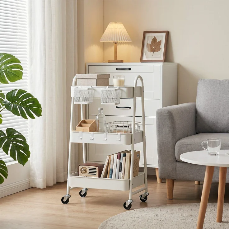 Sekey Küchenwagen 30 cm Breit Servierwagen mit Rollen, 2 Körben und 4 Haken – Bild 8