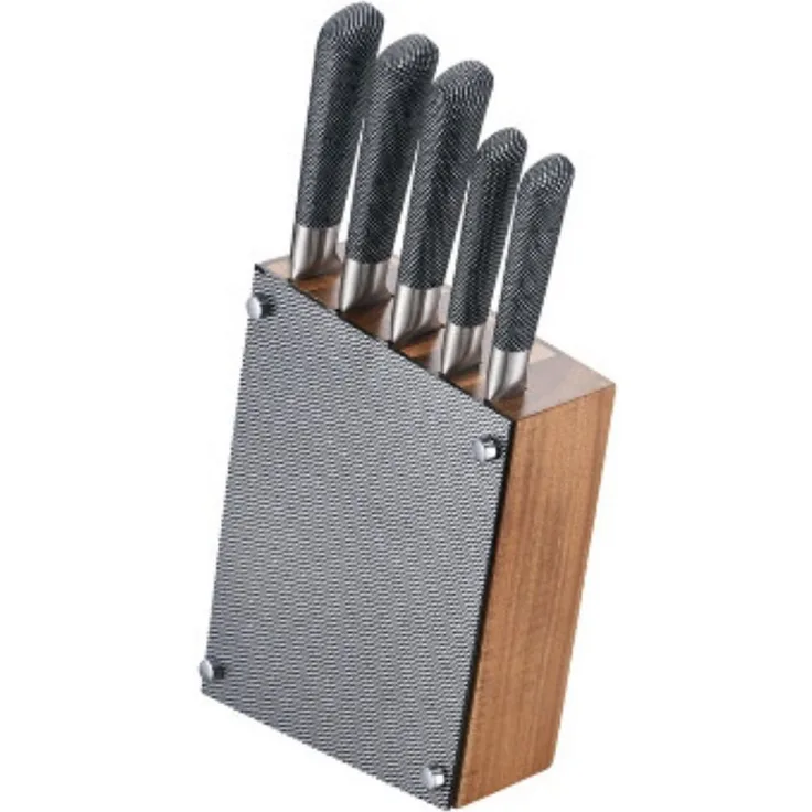 6 tlg. Messer-Set aus Edelstahl mit Holzblock in Carbon Optik in Schwarz