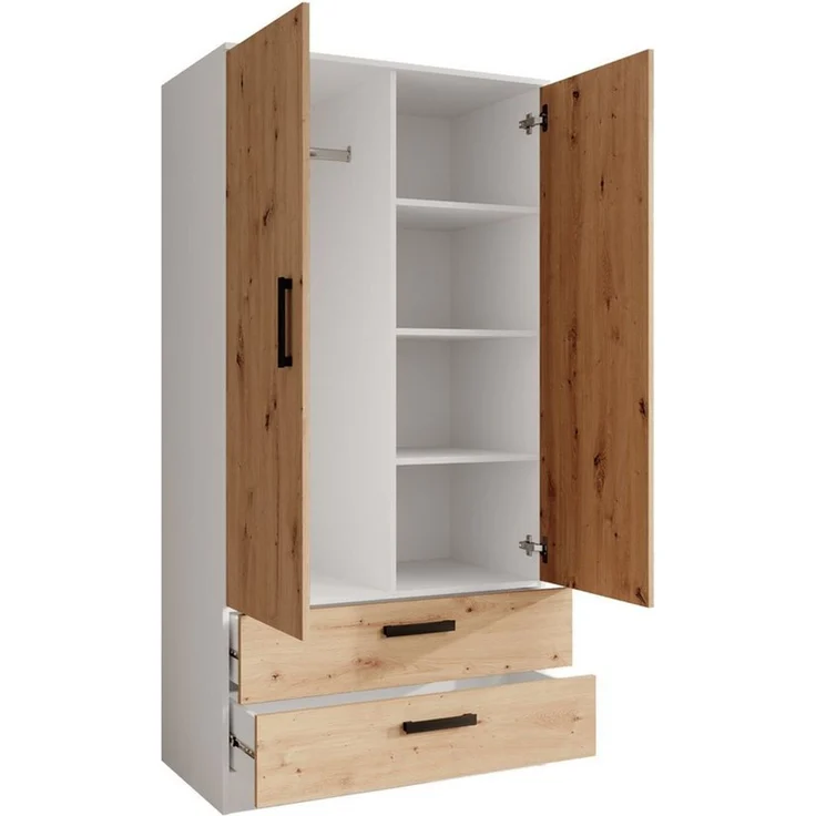 Beautysofa Kleiderschrank TREND 2-türig mit Selbsteinzug, Kleiderstange und 5 Einlegeböden (verschiedene Farben, mit oder ohne Schubladen) – Bild 3