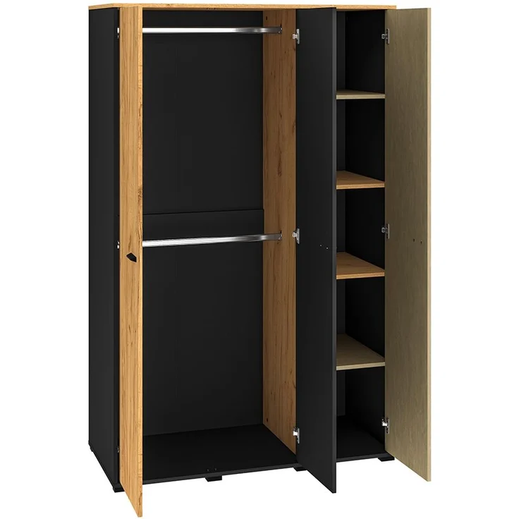Kleiderschrank 3-türig, schwarz mit Eiche und sandfarben, CASPER-131 – Bild 2