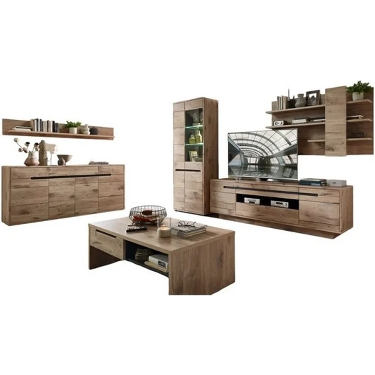 moebel-dich-auf Wohnwand BELLINZONA, (Wohnzimmer-Set, Vitrine + Wandboard + Lowboard), inkl. LED-Beleuchtung, optional mit Couchtisch & Sideboard – Bild 4
