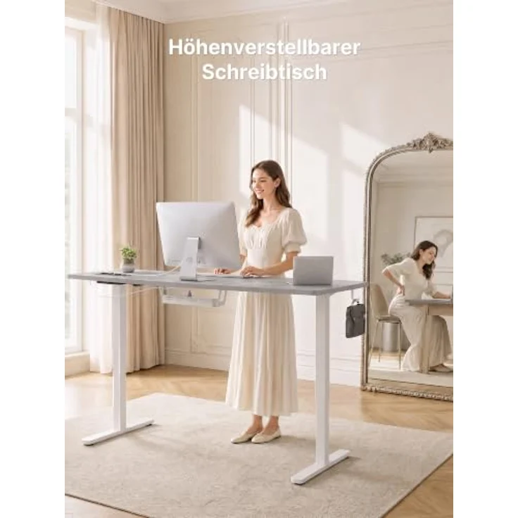 JUMMICO Höhenverstellbarer Schreibtisch 160x80 cm mit Steckdose | Schreibtisch Höhenverstellbar Elektrisch Stehtisch, Steh-Sitz Tisch, Bürotisch Computertisch für Home Office, Grau – Bild 3