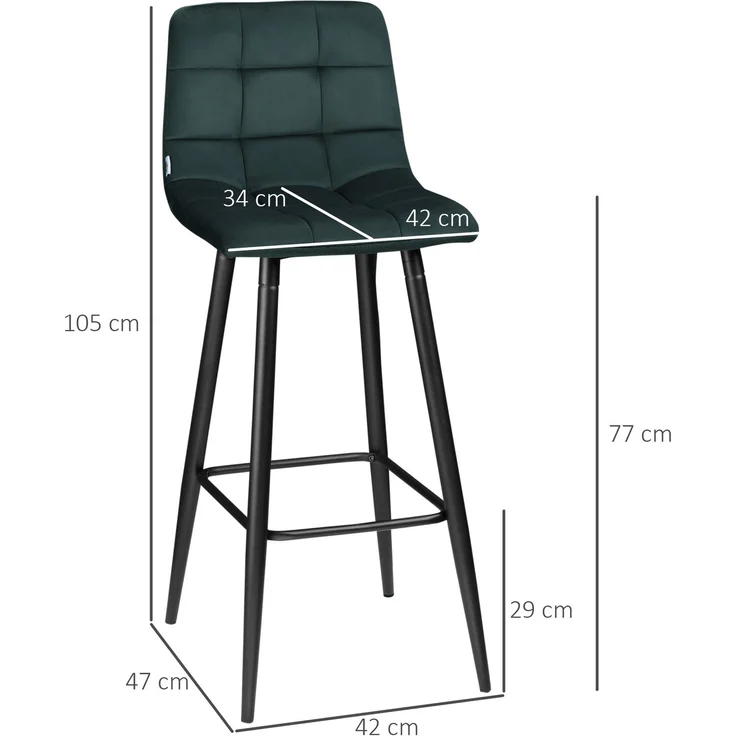HOMCOM Barhocker-Set, Polyester, Stahl, Grün, 42L x 55B x 103H cm – Bild 3