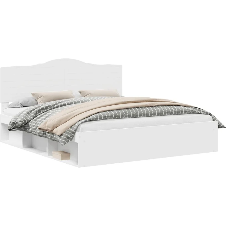 vidaXL Bettrahmen mit Kopfteil Weiß 200 x 200 cm Massives Kiefernholz 3413263 – Bild 1