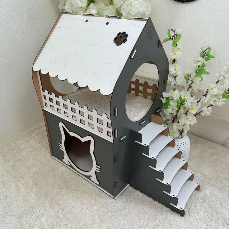 Jungengel Katzenliege Katzenhaus XL 66cm Katzennest Katzenhöhle Katzenbett Indoor, Bis 5kg, Einfacher Aufbau, 5x Designs, Robust & Langlebig, 100% Holz – Bild 3
