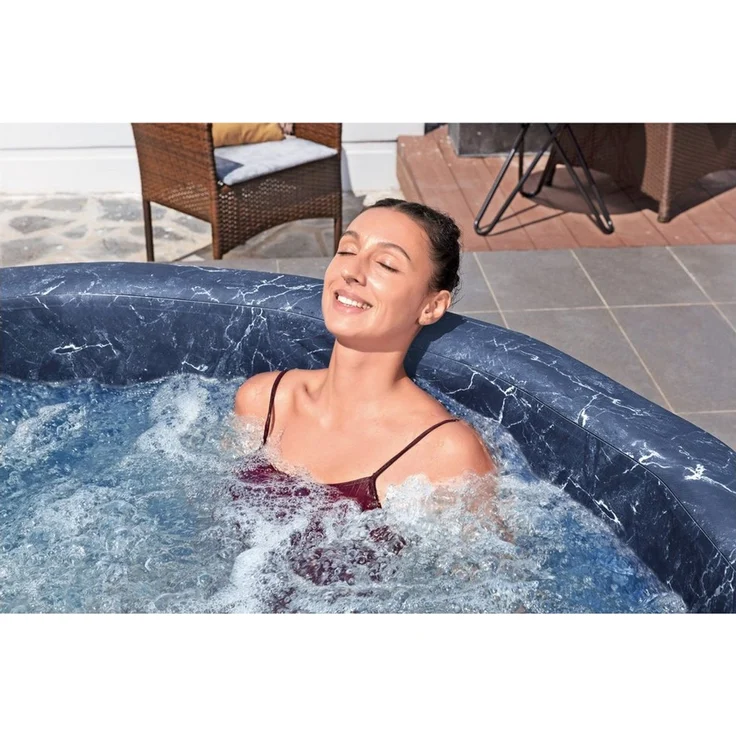 Bestway Lay-Z-SPA Whirlpool Toronto AirJet, Ø190x70 cm, 7 Personen, Heizung, Frostwächter, 180 AirJet-Düsen, App-Steuerung, UltraFit-Pumpeneinheit, Abdeckung, Holz-Optik, Palisander – Bild 2