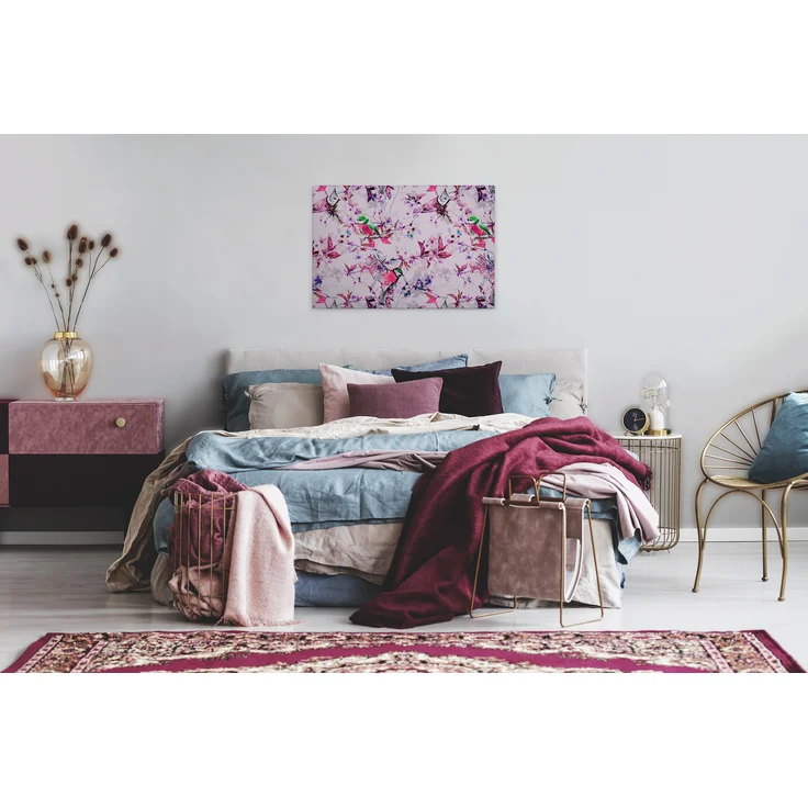 Vögel Leinwandbild Rosa Blau 90x60 DD120350 Keilrahmenbild Wandbild Leinwand – Bild 5