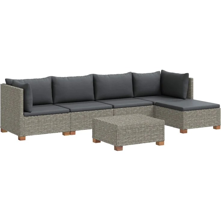 vidaXL 6 Stk. Rattan-Lounge-Set mit Kissen GENDT Naturrattan Kubu Grau 3429851 – Bild 2