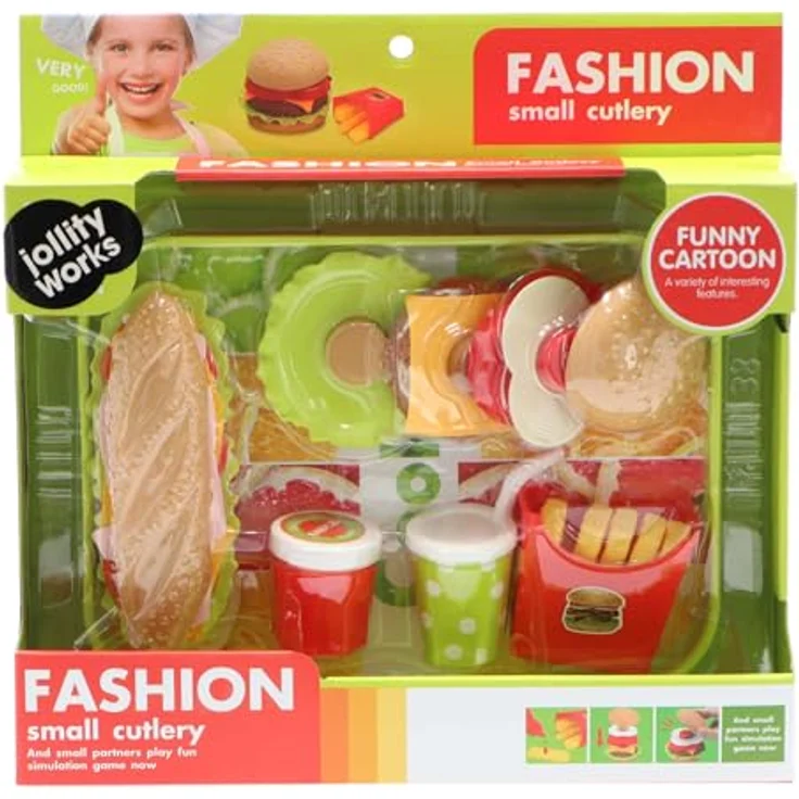 Jollity Fastfood-Set M, Spiellebensmittel mit Hamburger, Sandwich & Pommes, kindersicherer Kunststoff – Bild 2