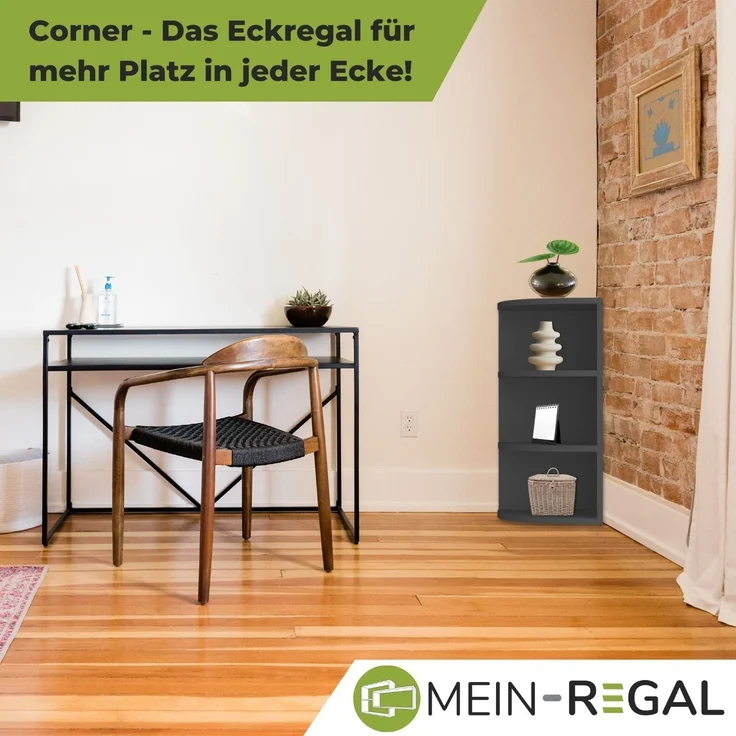 Coemo Eckregal Corner 60 aus Holz 3 Etagen Anthrazit – Bild 2