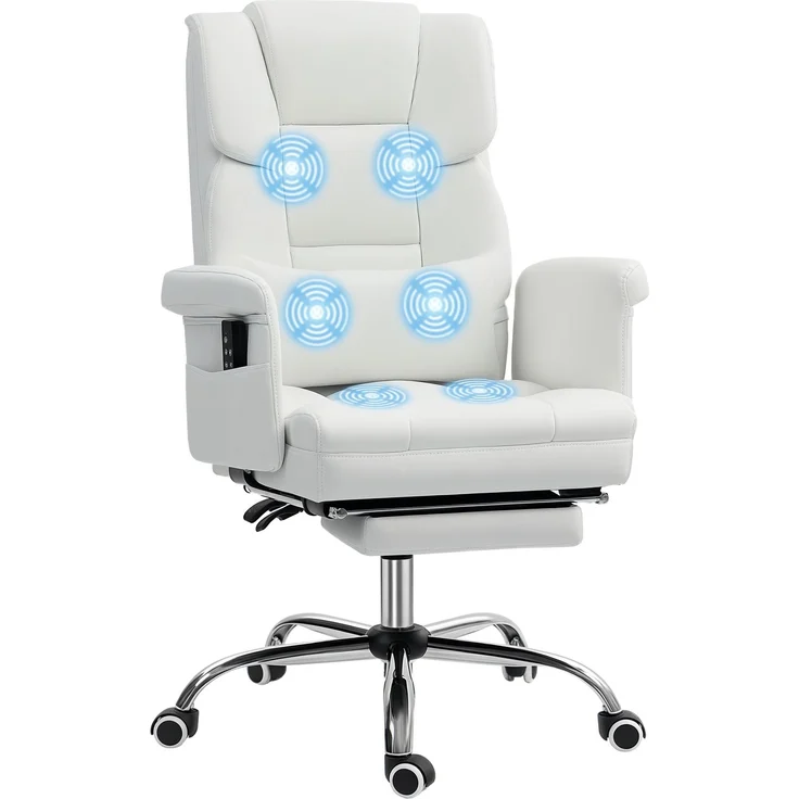 MELAYR, Bürostuhl mit 6 Massagepunkten, einziehbarer Fußstütze, 69 x 65 x 115 cm, Weiß – Bild 1