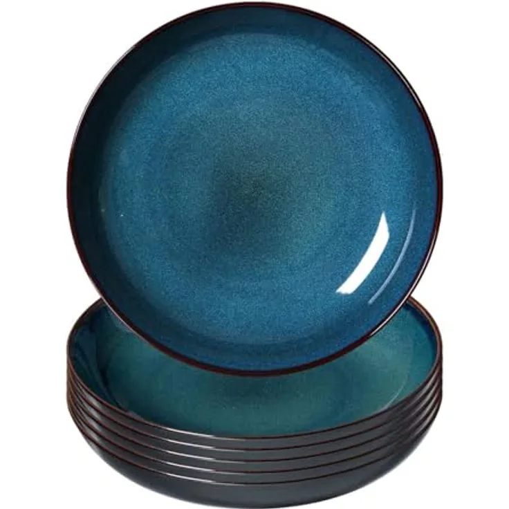 Presotto Suppenteller, Rund, Blau, Keramik, 23 cm Durchmesser, Spülmaschinenfest, 6er Set