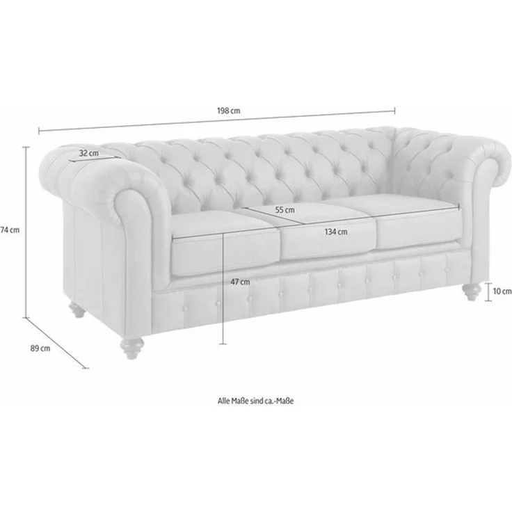 Home affaire Chesterfield-Sofa Chesterfield 3-Sitzer B/T/H: 198/89/74 cm, mit hochwertiger Knopfheftung, auch in Leder – Bild 4