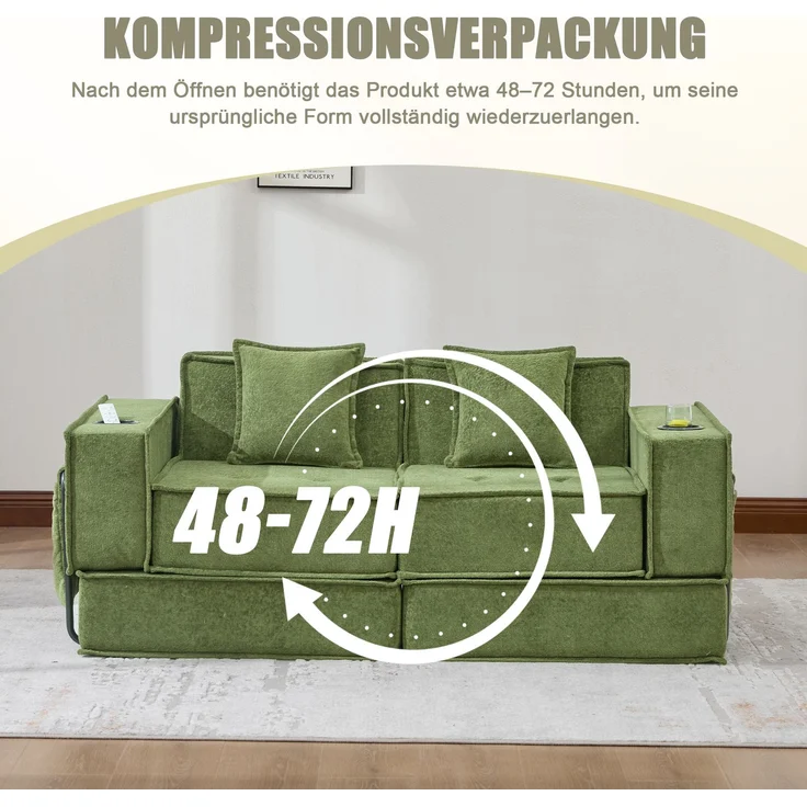 ZUBALIYA Schlafsofa 78x66 cm, mit Stauraum, mit Chenille - Bezug, mit breiten Armlehnen, modular aufgebaut, mit Schaumstoffpolsterung – Bild 7