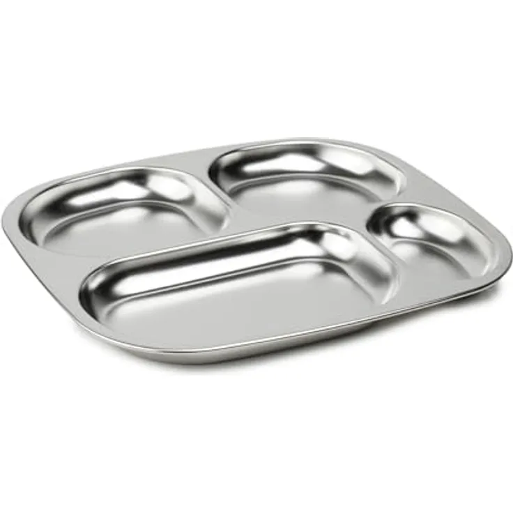 THERMOBABY Tablett mit Fächern aus Edelstahl, für Kinder, 4 Fächer, langlebig | Tablett aus Edelstahl mit 4 Fächern, leicht, robust, spülmaschinenfest, nimmt weder Geschmack noch Gerüche an, langlebig.