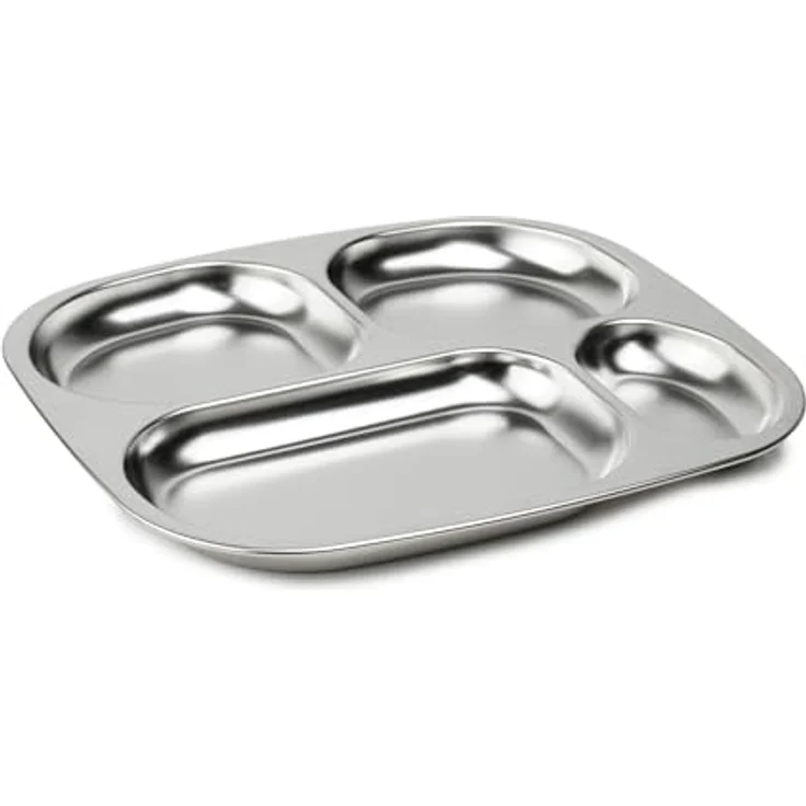 THERMOBABY Tablett mit Fächern aus Edelstahl, für Kinder, 4 Fächer, langlebig | Tablett aus Edelstahl mit 4 Fächern, leicht, robust, spülmaschinenfest, nimmt weder Geschmack noch Gerüche an, langlebig. – Bild 1