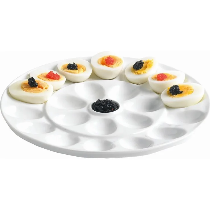 WestCraft Servierplatte Eierplatte aus Porzellan Ø 26 cm – Servierteller für 21 halbe Eier, Porzellan, Spülmaschinengeeignet & stilvoll – perfekt für Brunch, Buffet & Feste