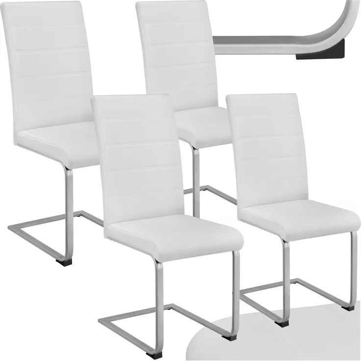 TecTake 800632 4er Set Esszimmerstuhl, Kunstleder Stuhl mit hoher Rückenlehne, Schwingstuhl mit ergonomisch geformter Rückenlehne (4er Set weiß | Nr. 402554)