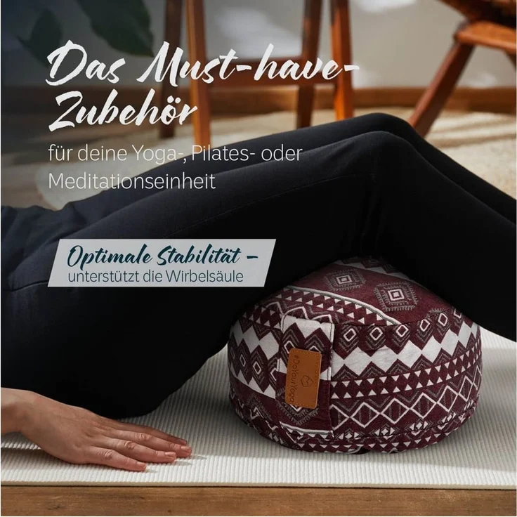 #DoYourYoga Yoga Bolster Vishnu rund - gefüllt mit Bio-Dinkelspelz, Entspannungskissen Yoga Meditation Fitness Therapie 30 x 30 x 15 cm – Bild 2