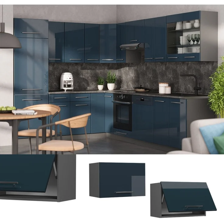 Hängeschrank Fame-Line Dunkelblau Hochglanz 60 cm Flach Vicco – Bild 2